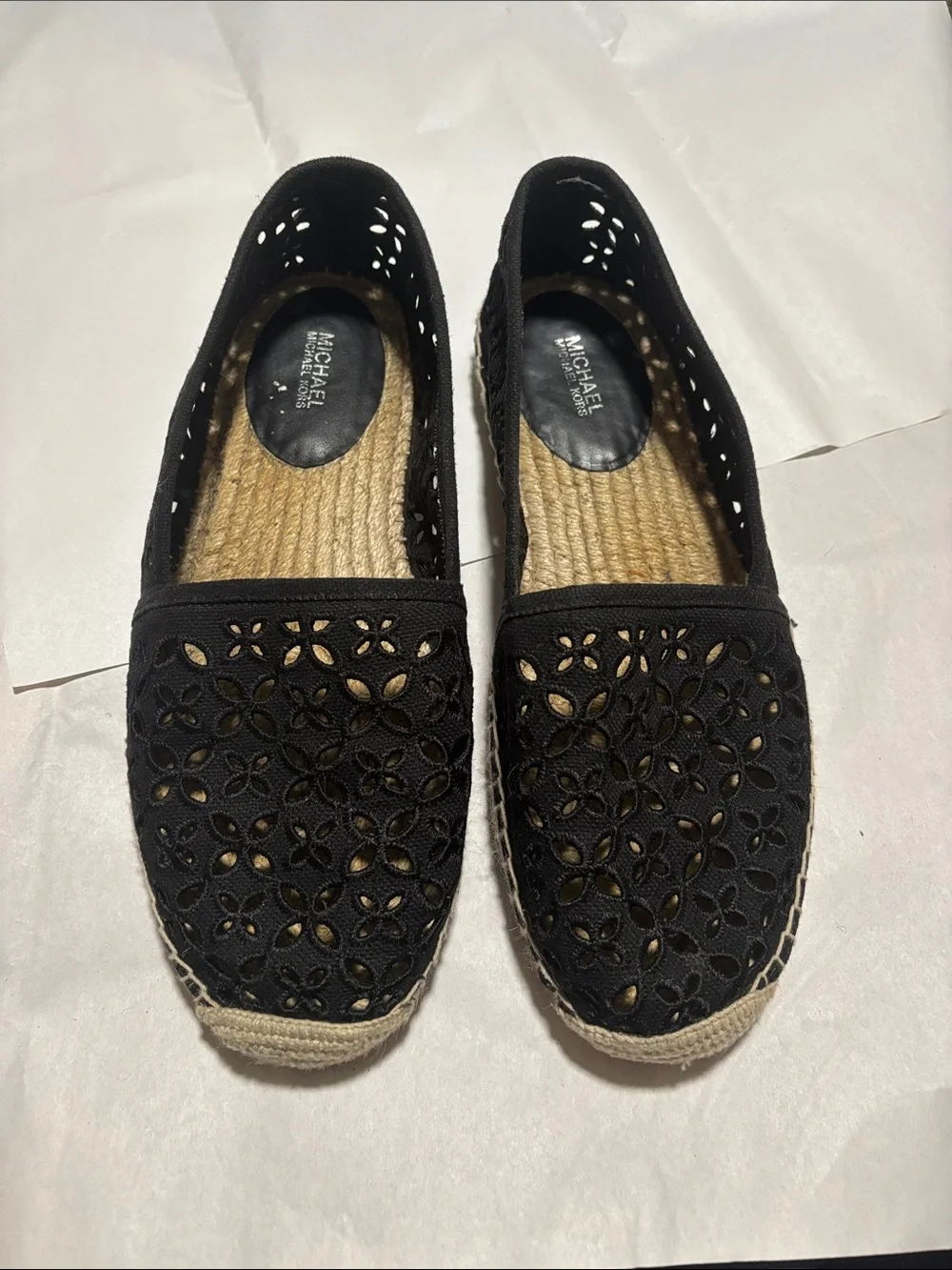 Michael Kors Black Floral Laser-Cut Espadrille Flats